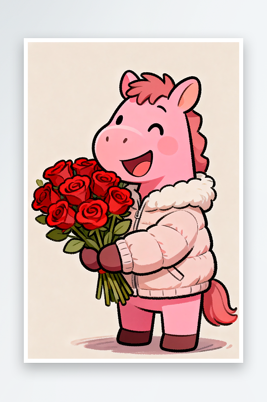 卡通小马马年情人节插画-众图网