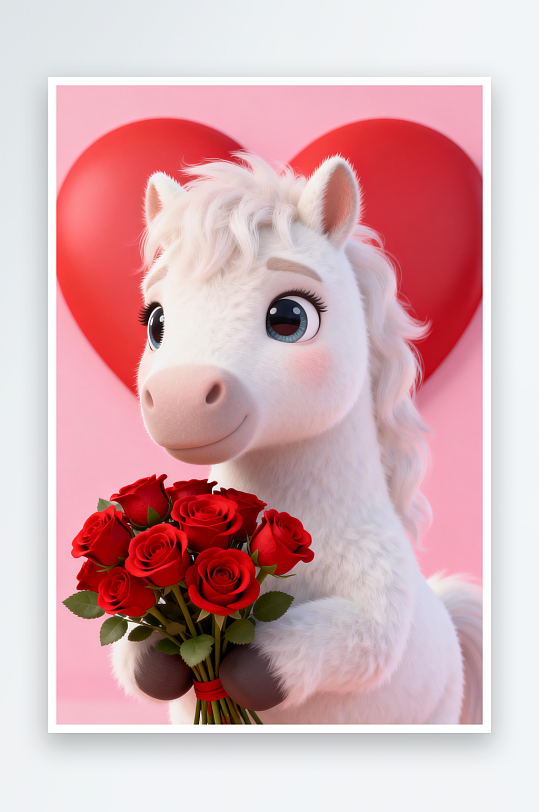 卡通小马马年情人节插画-众图网