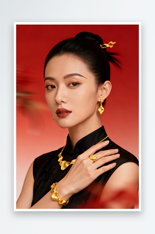珠宝模特新年春节珠宝首饰黄金美女人物摄影-众图网