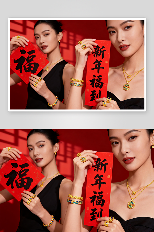 珠宝美女模特新年春节珠宝首饰黄金人物摄影-众图网