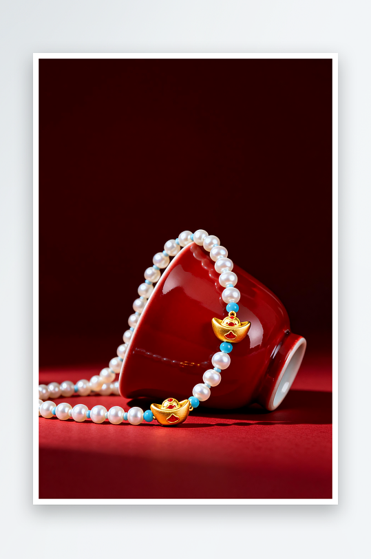 珍珠项链新年春节珠宝首饰黄金摄影图-众图网