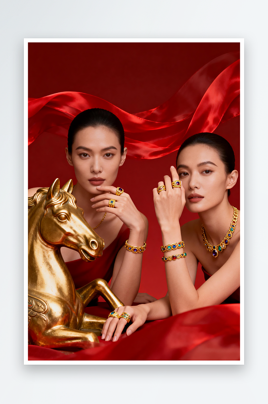 新年春节珠宝首饰黄金美女模特人物摄影图-众图网