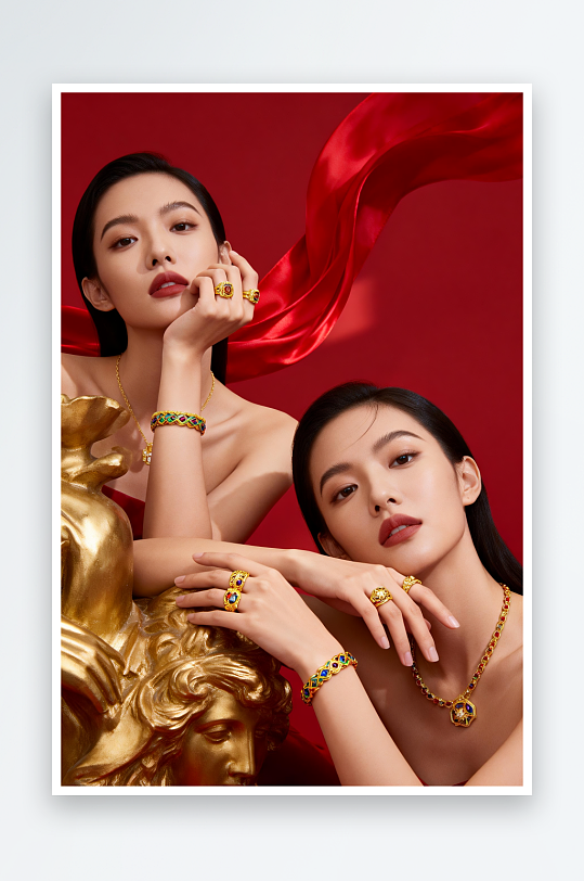 新年春节珠宝首饰黄金美女模特人物摄影图-众图网