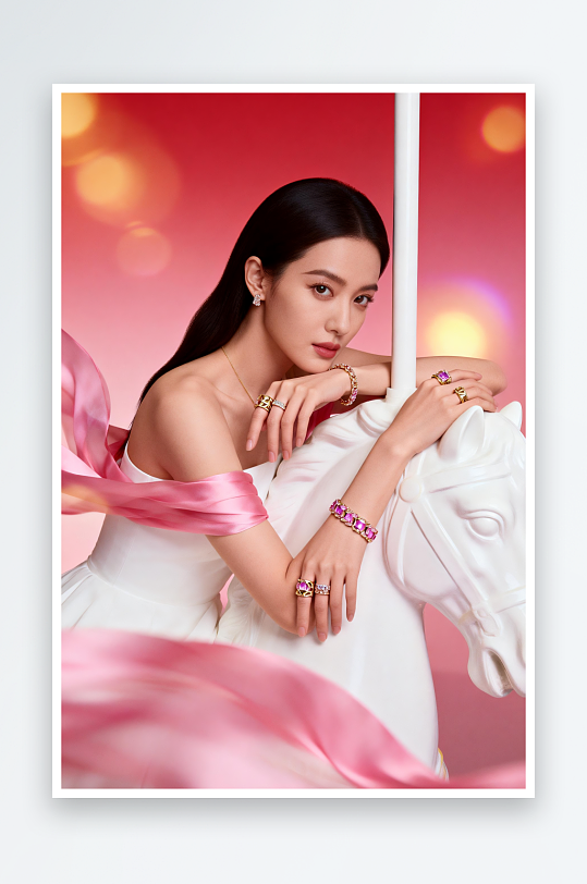 新年春节珠宝首饰黄金美女模特人物摄影图-众图网