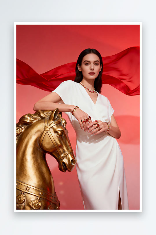 新年春节珠宝首饰黄金美女模特人物摄影图-众图网