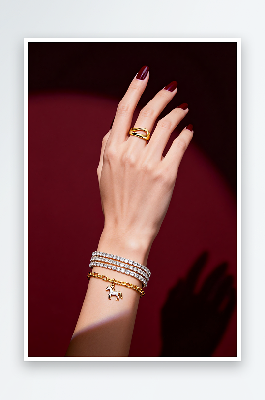 手部展示精致马年新年春节珠宝首饰黄金摄影-众图网