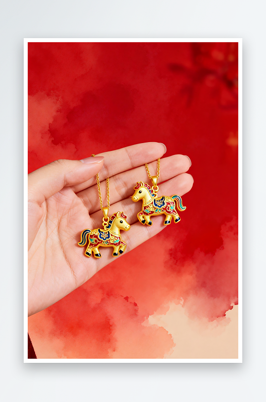 手部展示精致马年新年春节珠宝首饰黄金摄影-众图网
