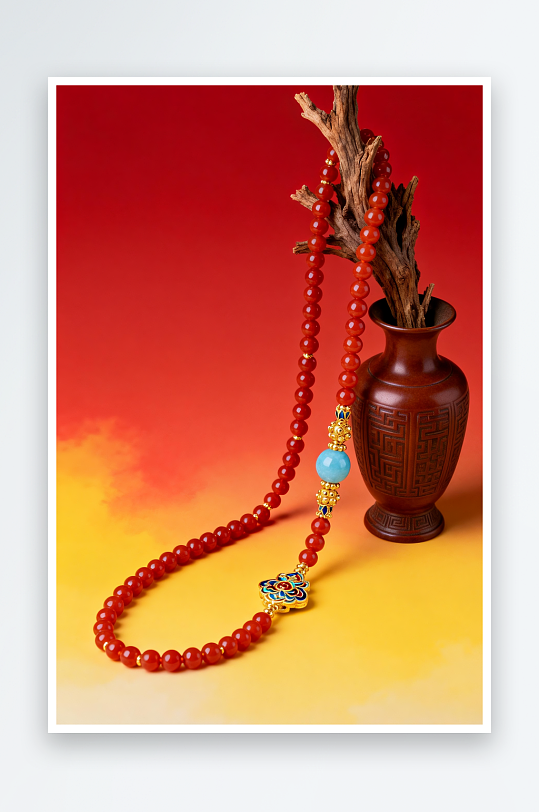 红色珊瑚项链新年春节珠宝首饰黄金摄影图-众图网