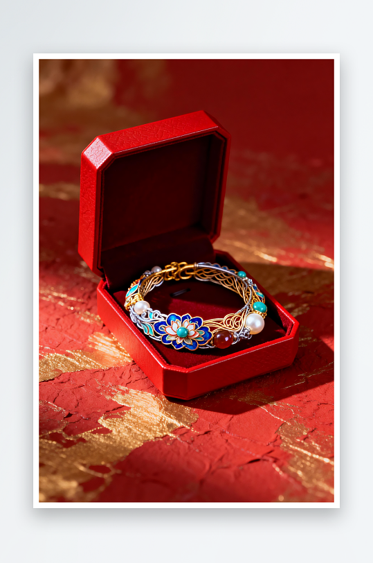 珐琅彩手镯新年春节珠宝首饰黄金摄影图-众图网