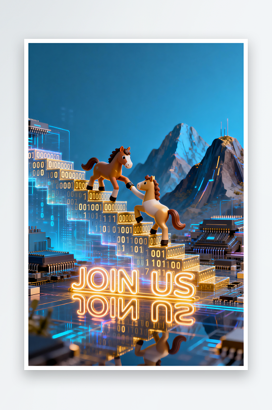 企业招聘卡通立体小马插画-众图网