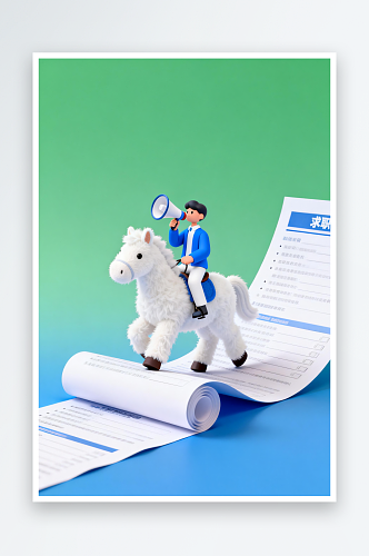 企业马年春季招聘卡通立体小马插画