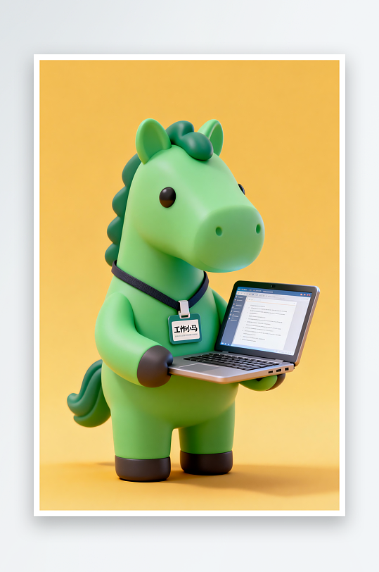 绿色立体企业招聘卡通小马插画-众图网