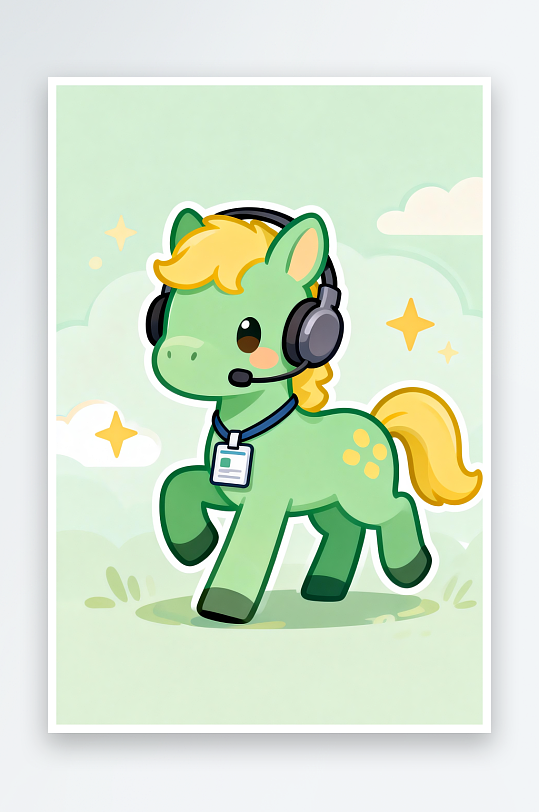 绿色扁平企业招聘卡通小马插画-众图网