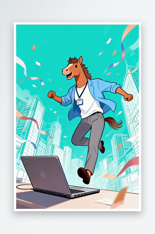 创意拟人化企业招聘卡通小马插画-众图网