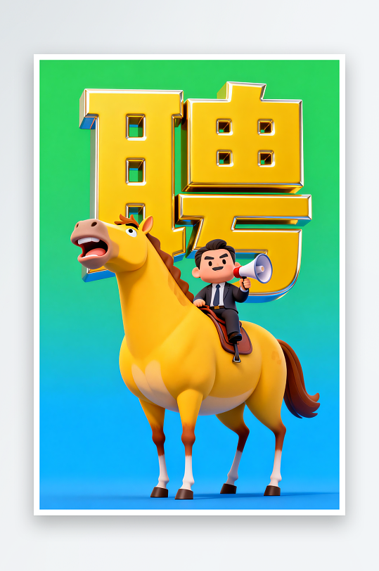 创意拟人化企业招聘卡通小马插画-众图网