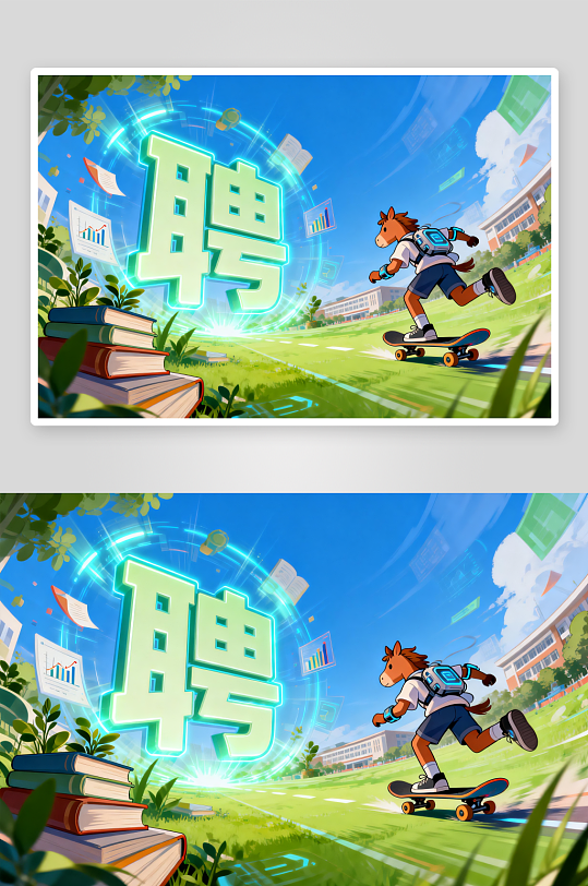 创意拟人化企业招聘卡通小马插画-众图网