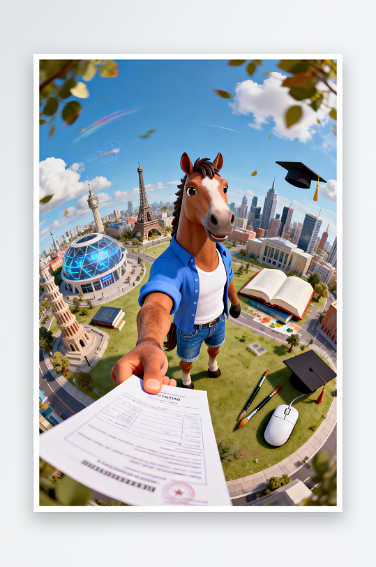 创意拟人化企业招聘卡通小马插画-众图网