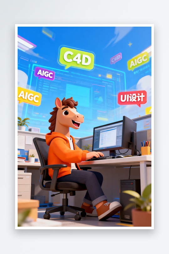 创意拟人化企业招聘卡通小马插画-众图网