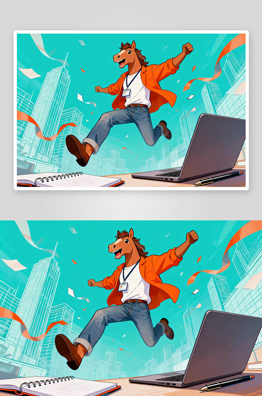 创意拟人化企业招聘卡通小马插画-众图网