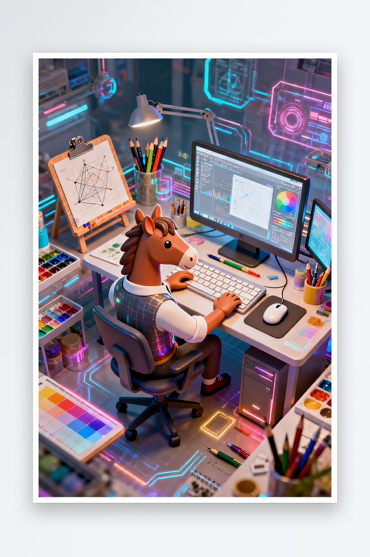 创意拟人化企业招聘卡通小马插画-众图网