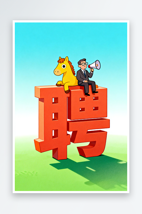 创意拟人化企业招聘卡通小马插画-众图网
