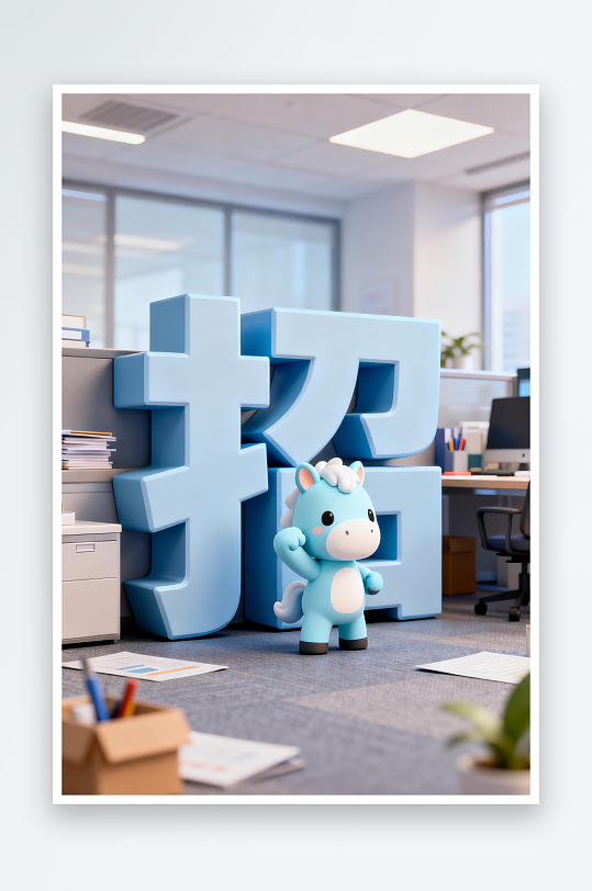C4D企业马年春季招聘卡通小马插画-众图网
