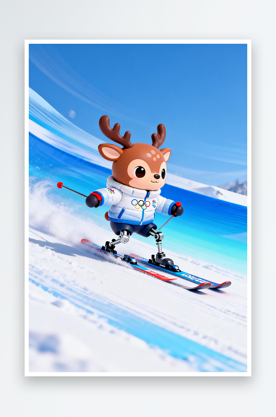 麋鹿冬季残奥会运动员体育插画-众图网