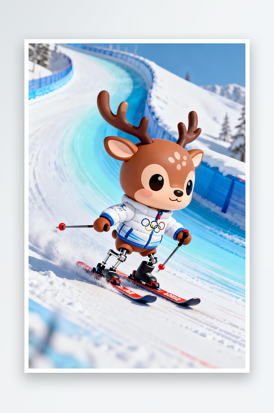 麋鹿冬季残奥会运动员体育插画-众图网