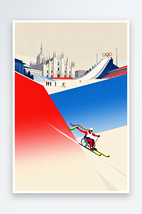 卡通冬季残奥会运动员体育插画-众图网