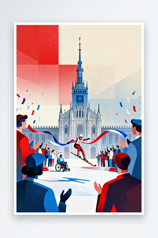 卡通冬季残奥会运动员体育插画-众图网