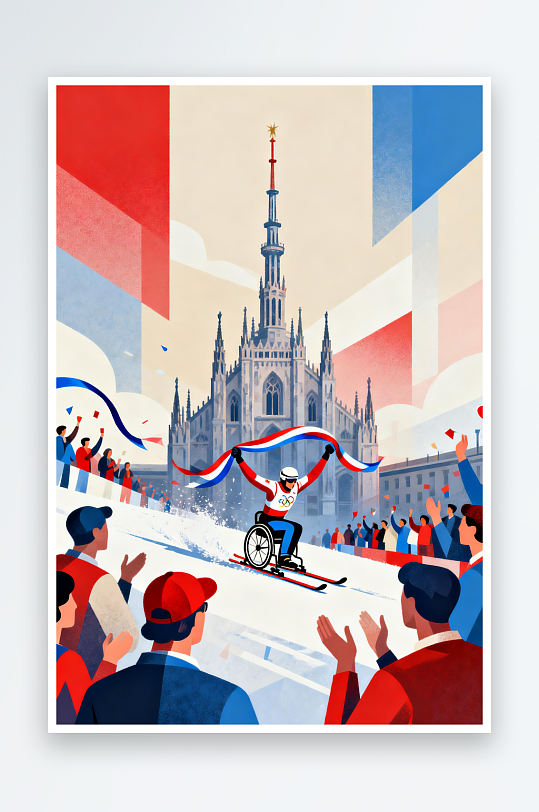 卡通冬季残奥会运动员体育插画-众图网