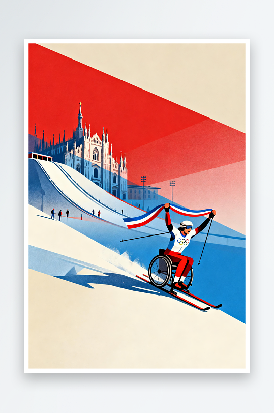 卡通冬季残奥会运动员体育插画-众图网