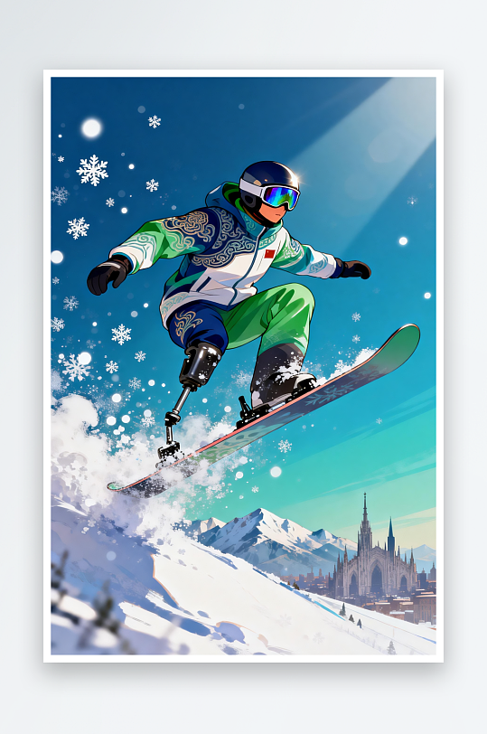 滑雪冬季残奥会运动员体育插画-众图网