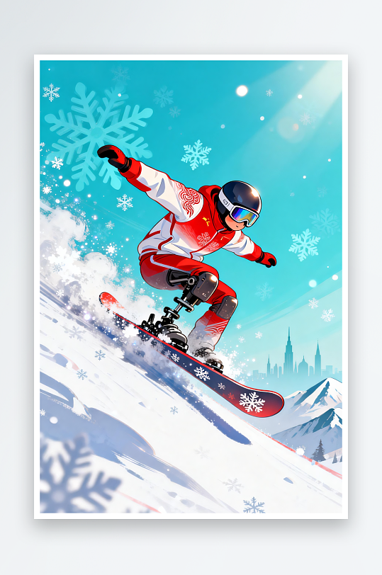 滑雪冬季残奥会运动员体育插画-众图网