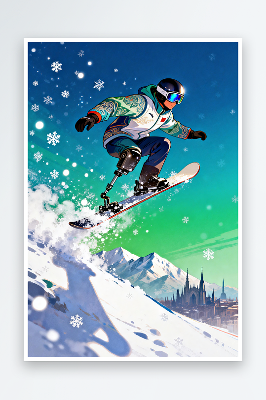 滑雪冬季残奥会运动员体育插画-众图网
