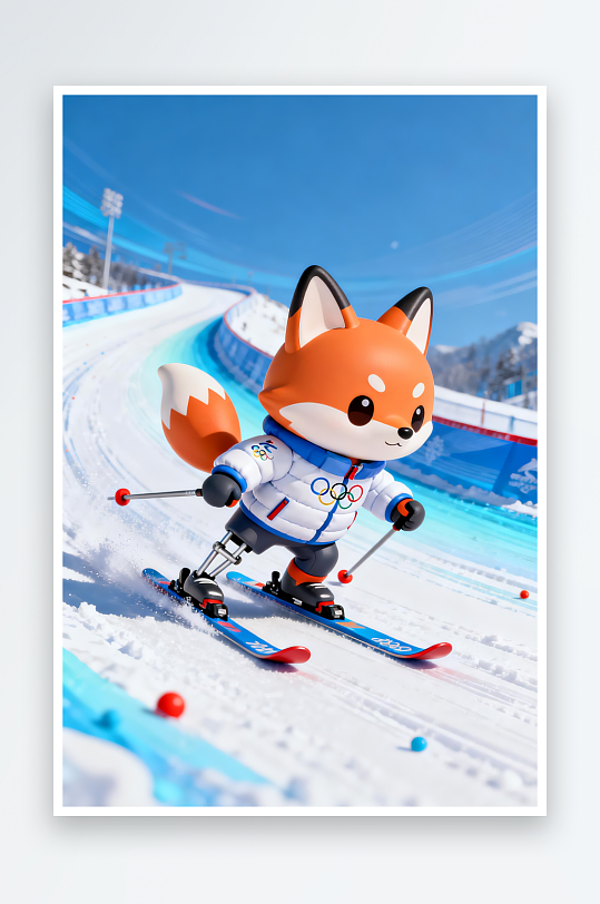 狐狸冬季残奥会运动员体育插画-众图网