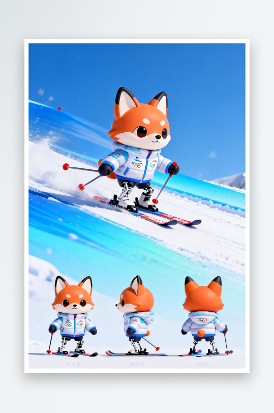 狐狸冬季残奥会运动员体育插画-众图网