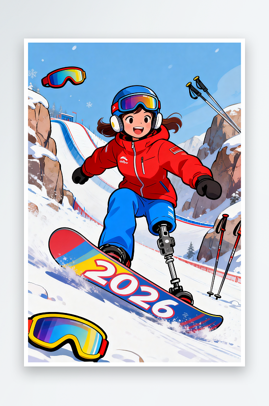 冬季残奥会运动员人物体育插画-众图网