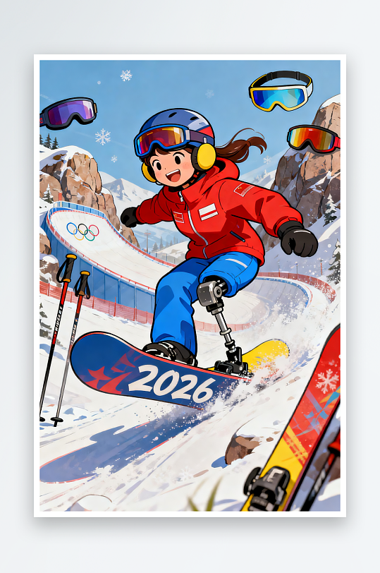 冬季残奥会运动员人物体育插画-众图网
