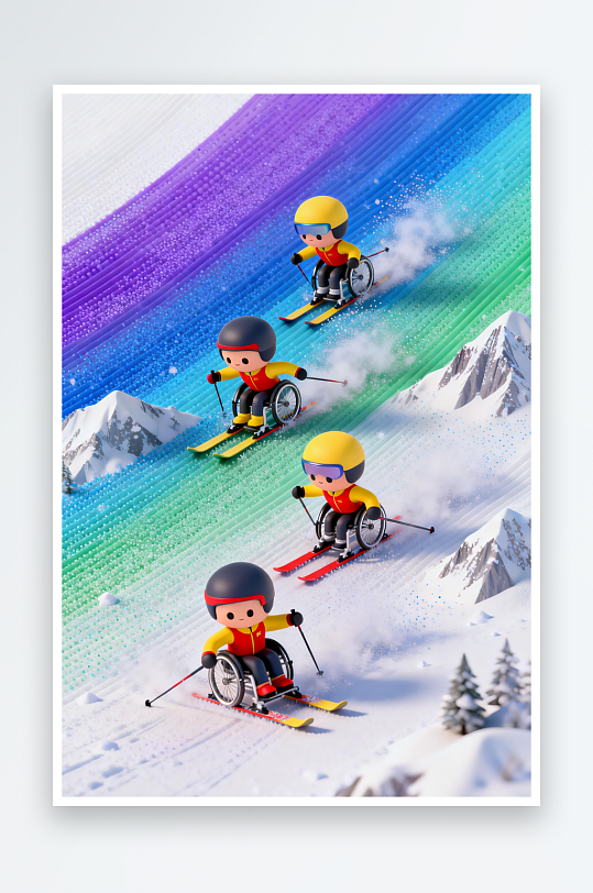 冬季残奥会运动员人物体育插画-众图网