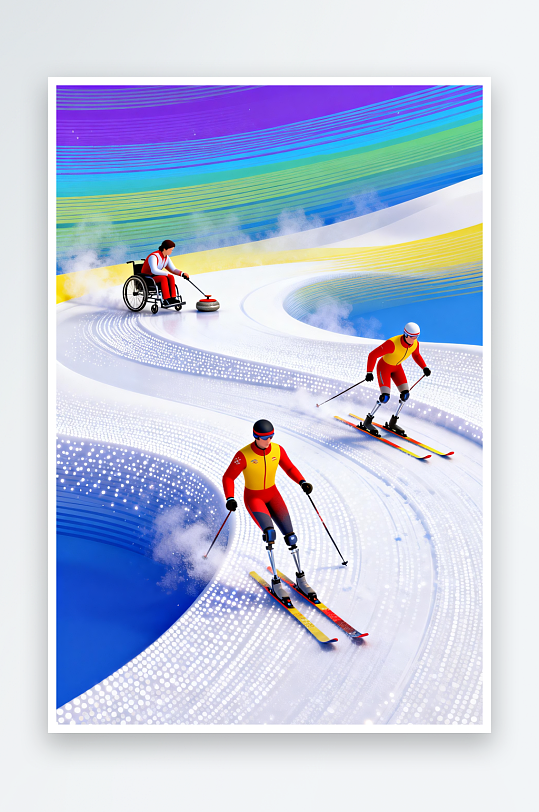创意冬季残奥会运动员体育插画-众图网