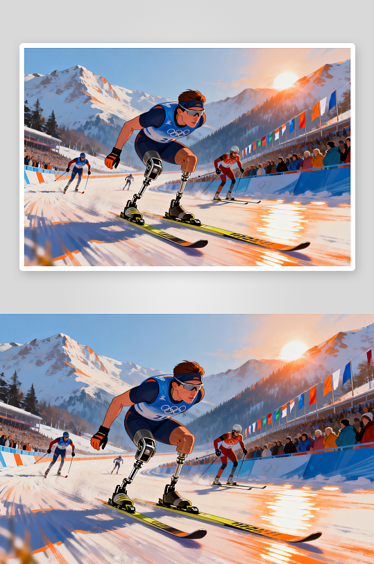 创意冬季残奥会运动员体育插画-众图网