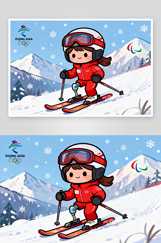 创意冬季残奥会运动员体育插画-众图网