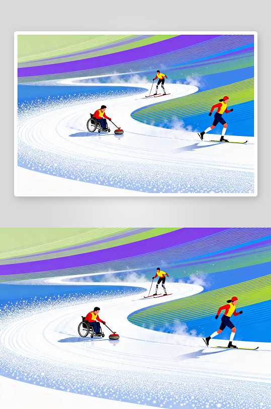 创意冬季残奥会运动员体育插画-众图网
