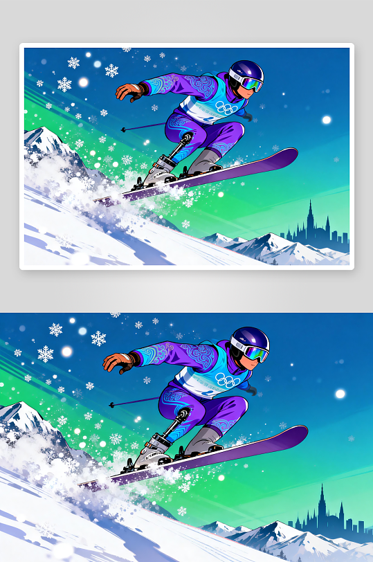 创意冬季残奥会运动员体育插画-众图网