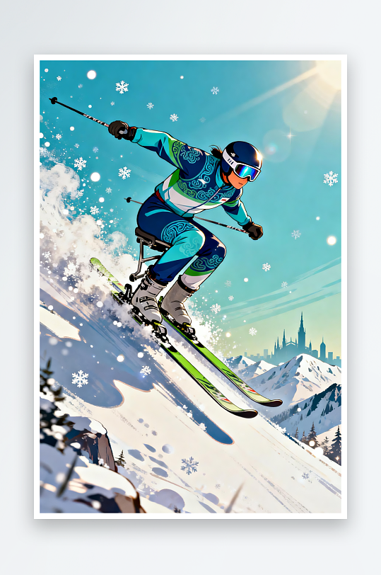 创意冬季残奥会运动员体育插画-众图网