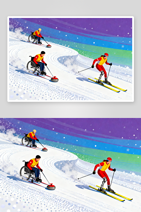 创意冬季残奥会运动员体育插画-众图网