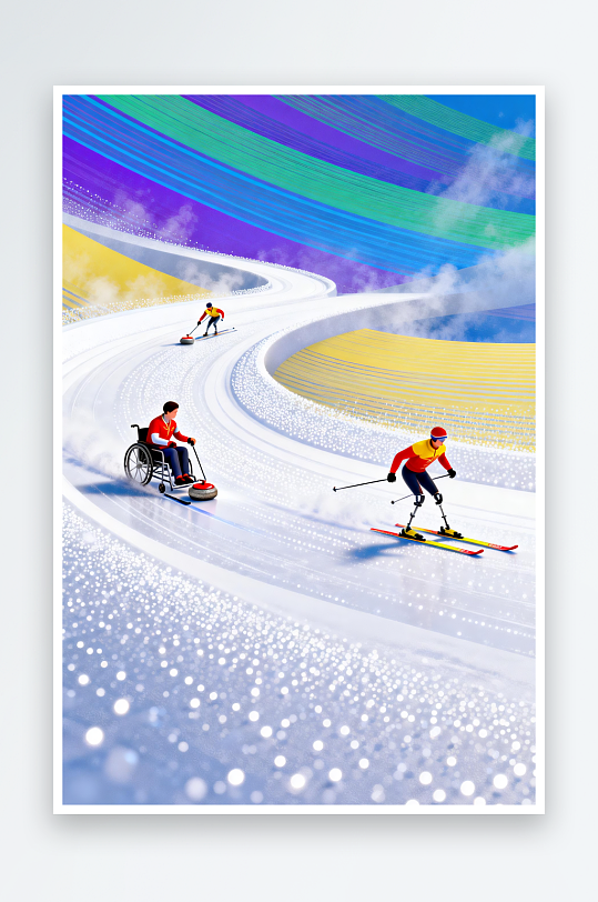 创意冬季残奥会运动员体育插画-众图网