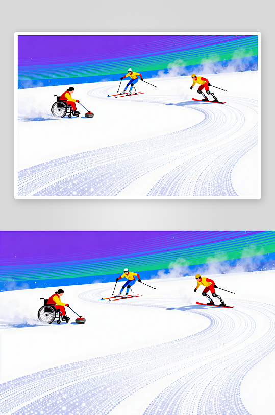 创意冬季残奥会运动员体育插画-众图网