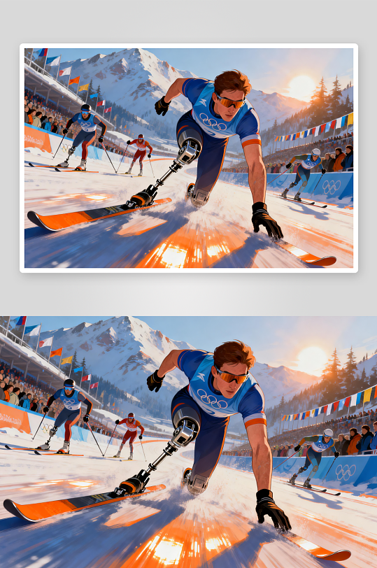 创意冬季残奥会运动员体育插画-众图网